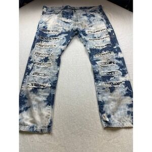 Mousai Brand Pants Mens Blue Acid Wash Denim Studded Jeans Casual Mens 44X32